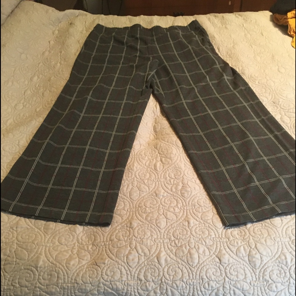 Window pane wide leg ponte knit pants